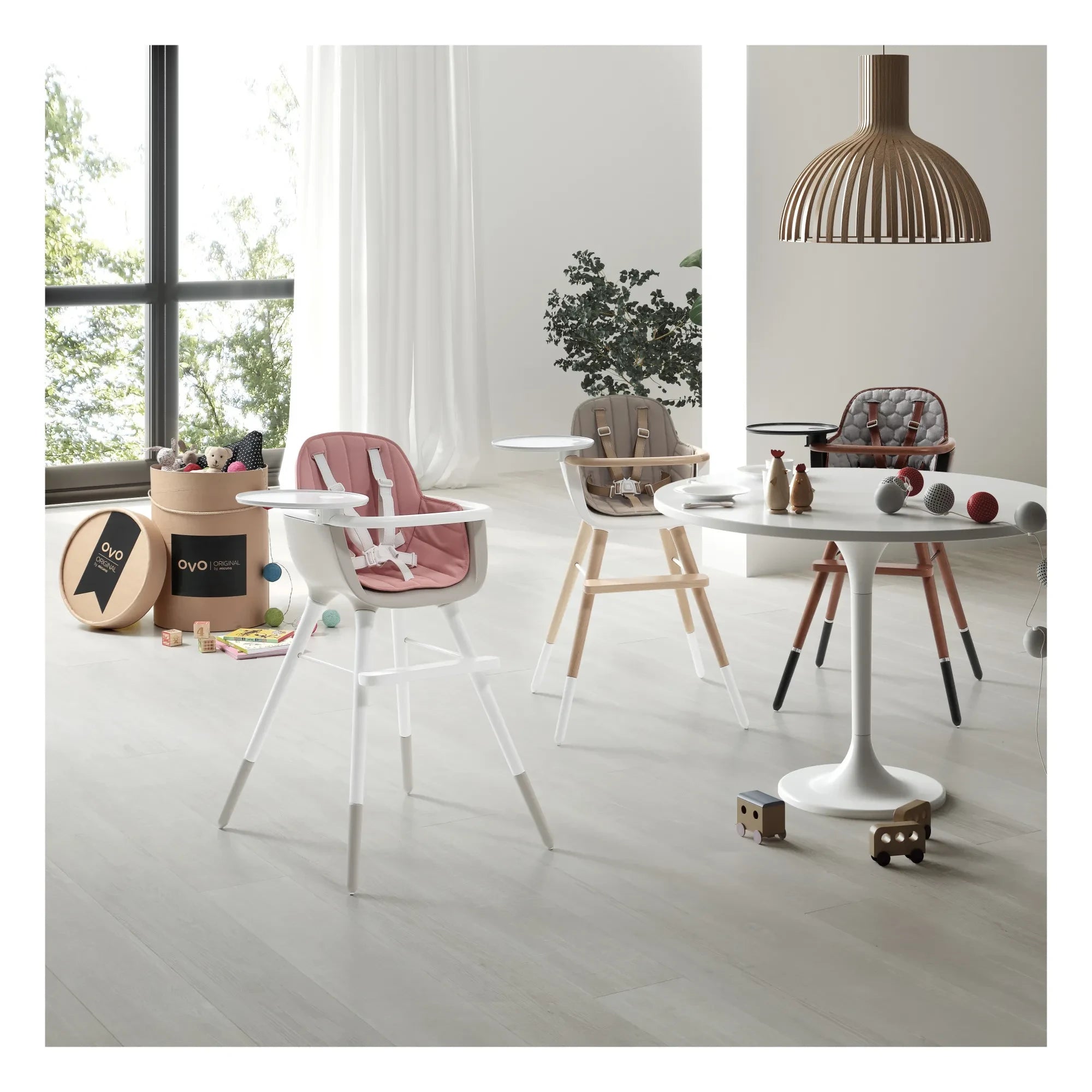 Micuna - Silla alta OVO LUXE ONE, cinturón de piel sintética beige | Blanco