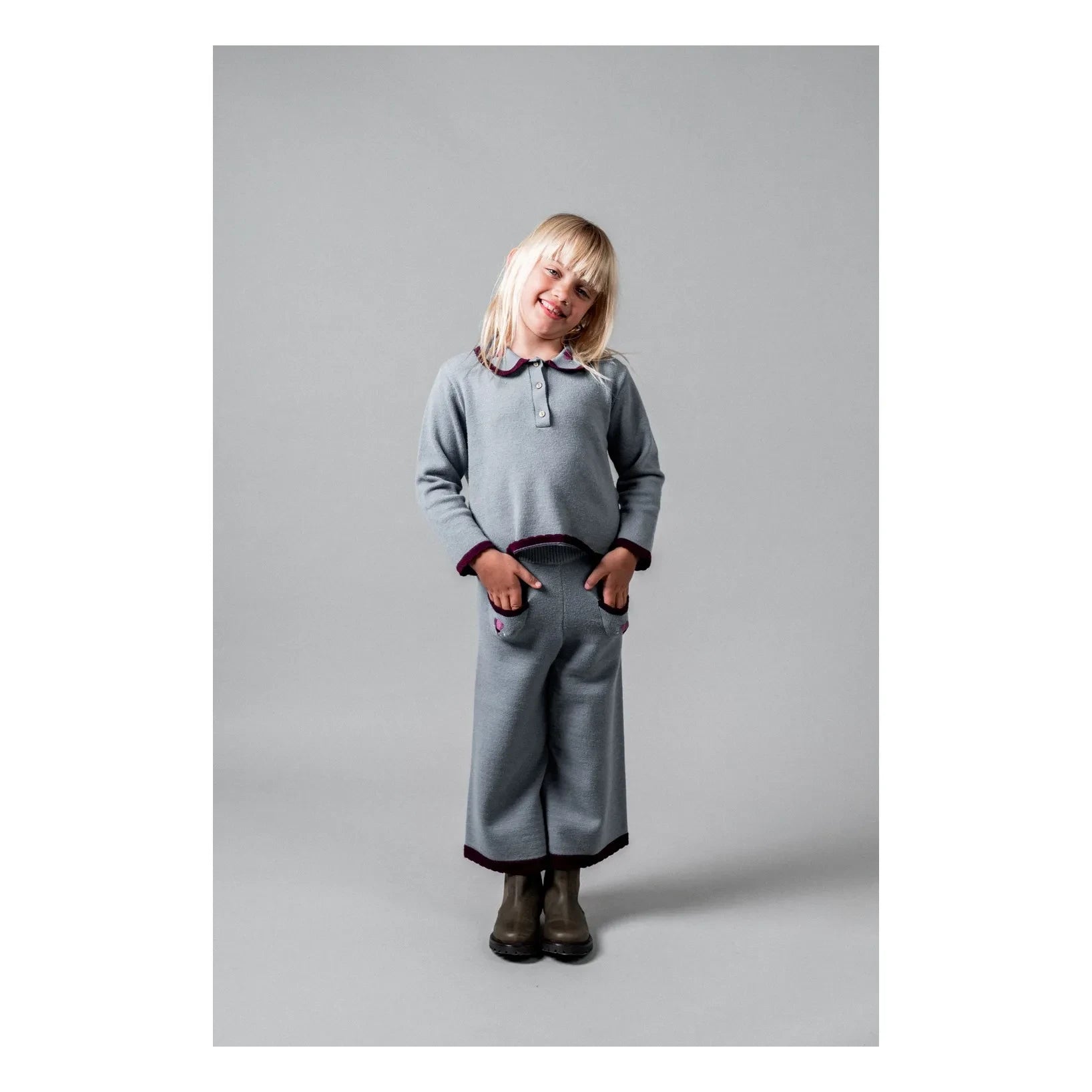 birinit - Jersey de cuello Claudine bordado | Gris azulado