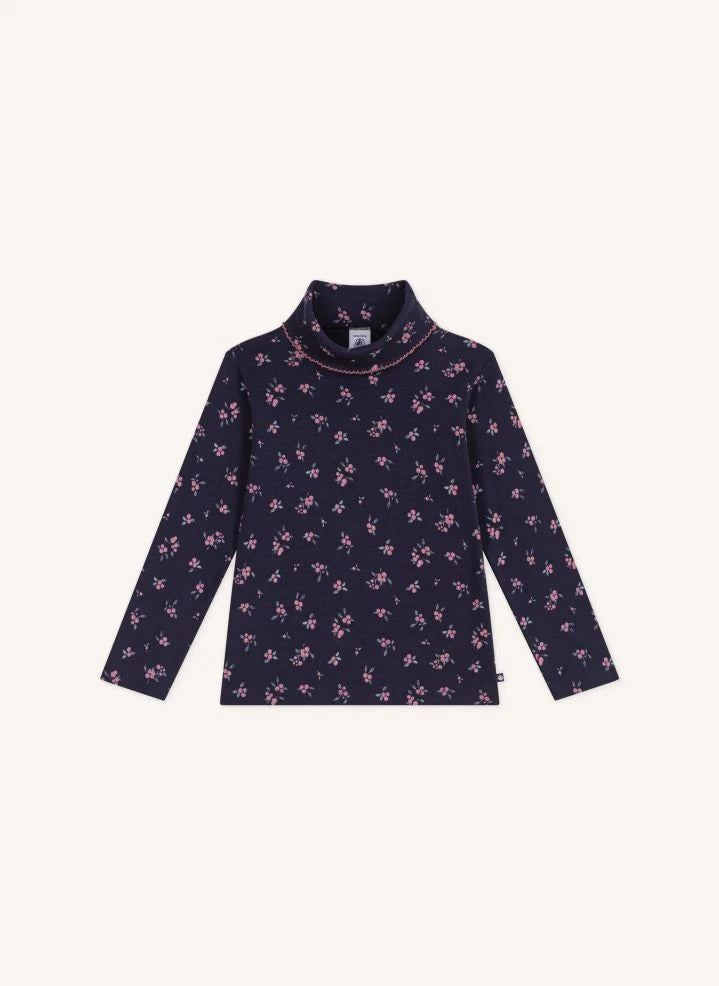 Petit Bateau - Cuello alto de algodón orgánico con estampado floral | Azul noche