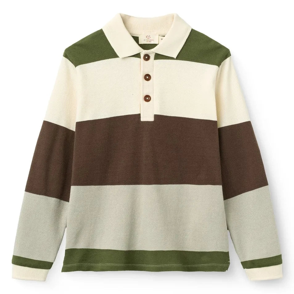 Copenhagen Colors - Polo de manga larga a rayas de algodón orgánico | Gris