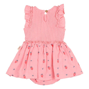 Búho - Body de canalé de algodón orgánico con estampado de fresas | Rosa suave