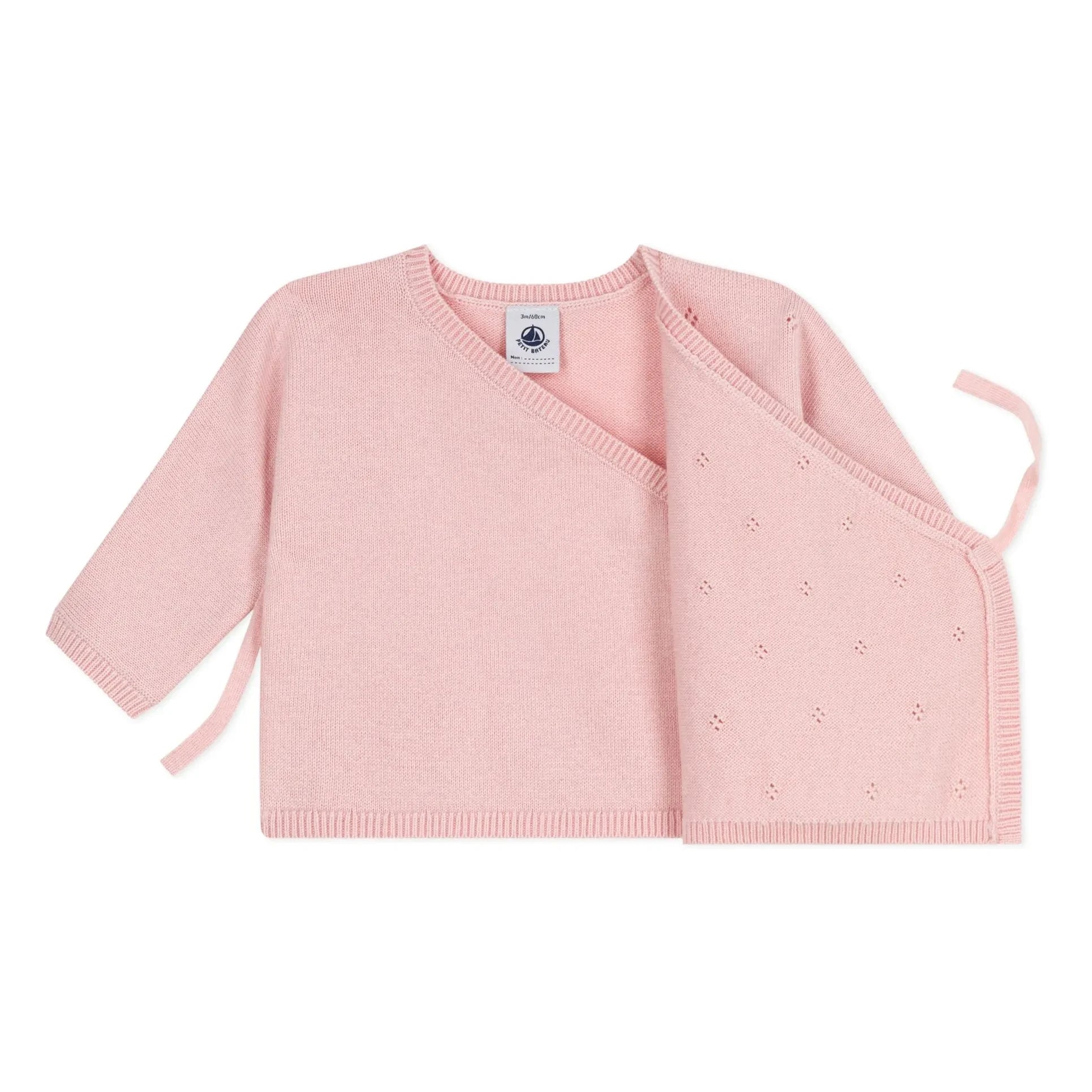 Petit Bateau - Cárdigan cruzado de punto pointelle de lana | Rosa