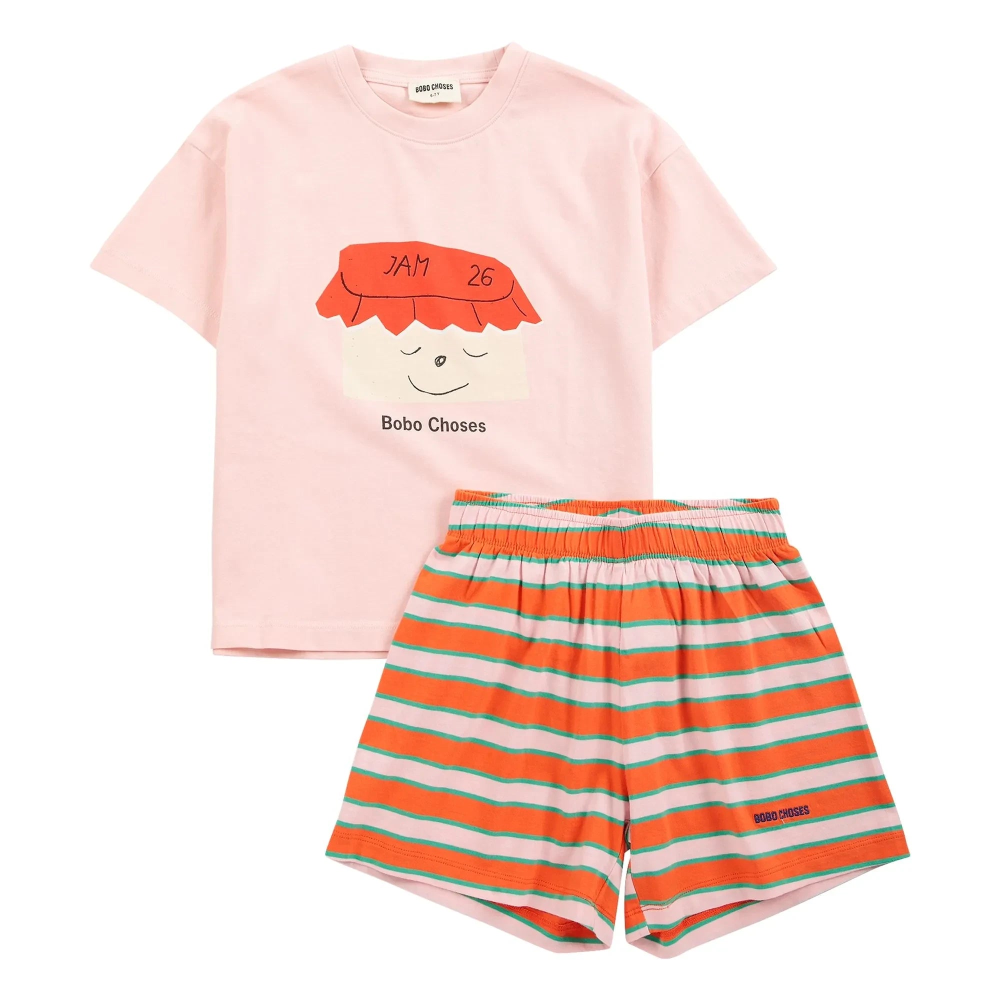 Bobo Choses - Conjunto de camiseta y pantalón corto de algodón orgánico Jam 26 | Rosa
