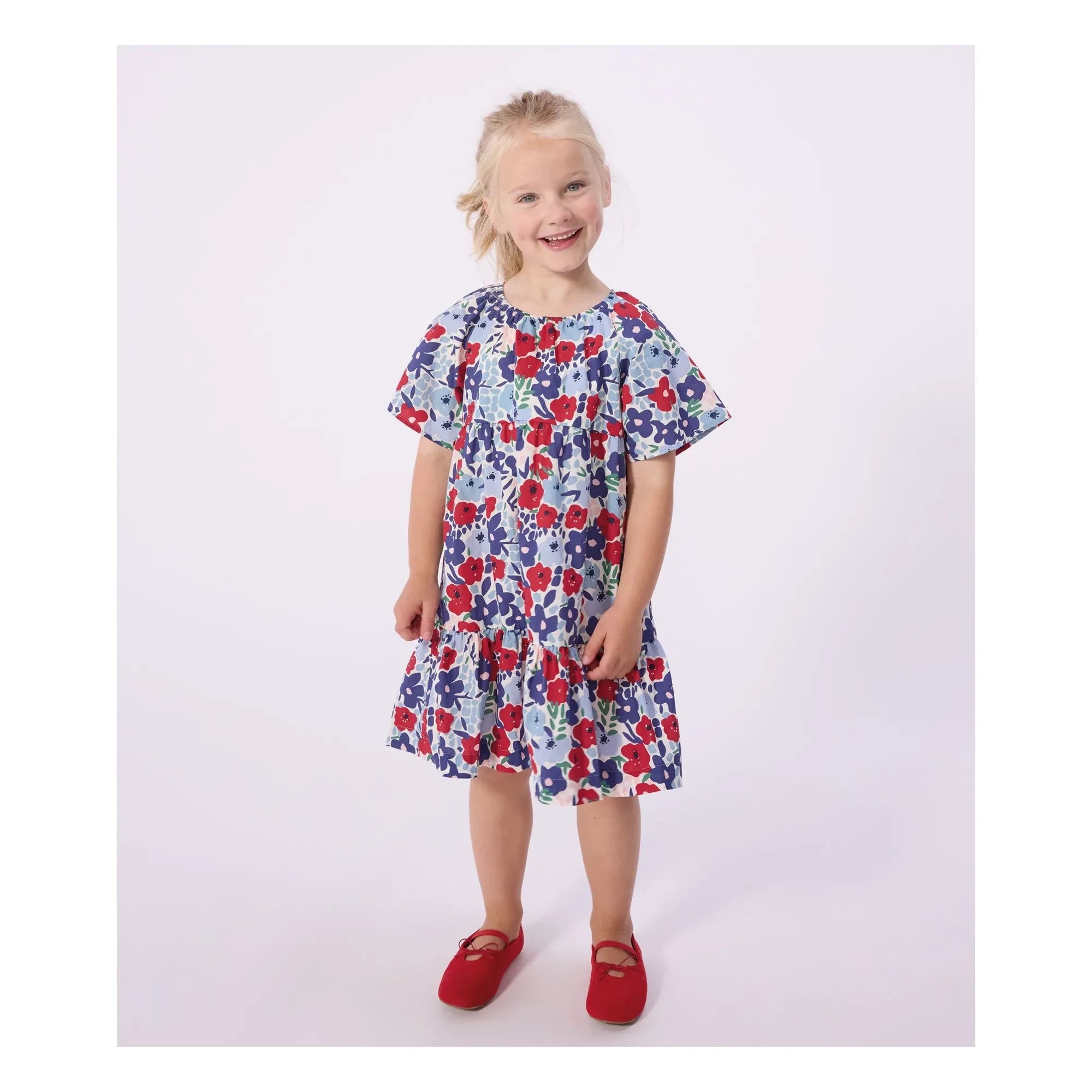 Petit Bateau - Vestido con estampado floral de popelina de algodón orgánico | Azul