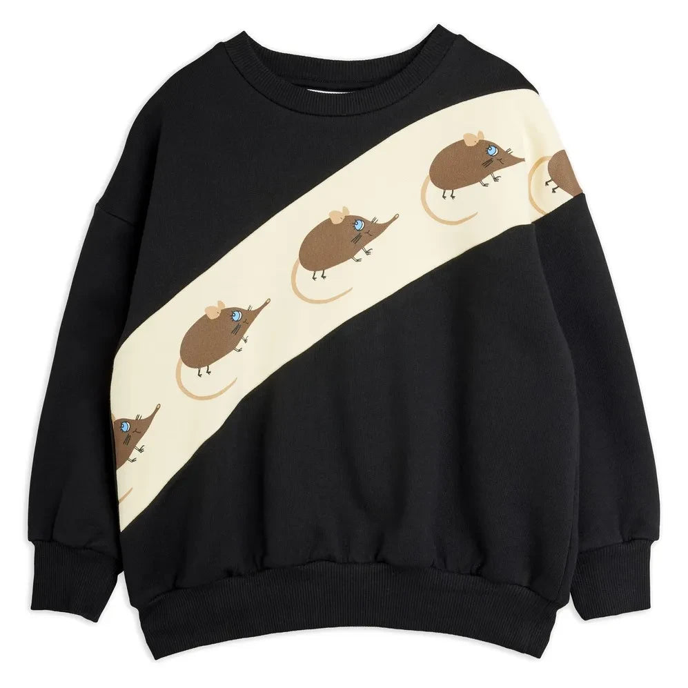 Mini Rodini - Sudadera de Ratón a Rayas Algodón Orgánico | Negro