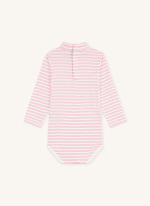 Petit Bateau - Organik pamuklu çizgili balıkçı yaka body | Pembe