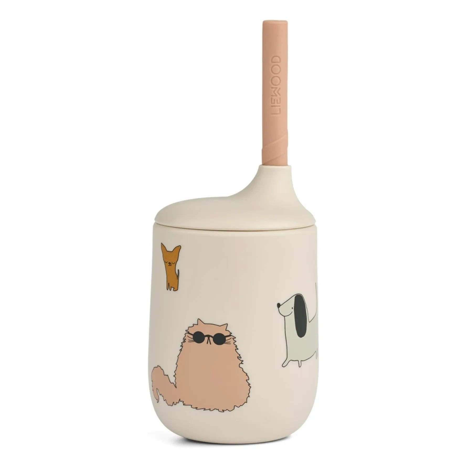 Liewood - Vaso con pajita de silicona Ellis | Cats and Dogs/Sandy