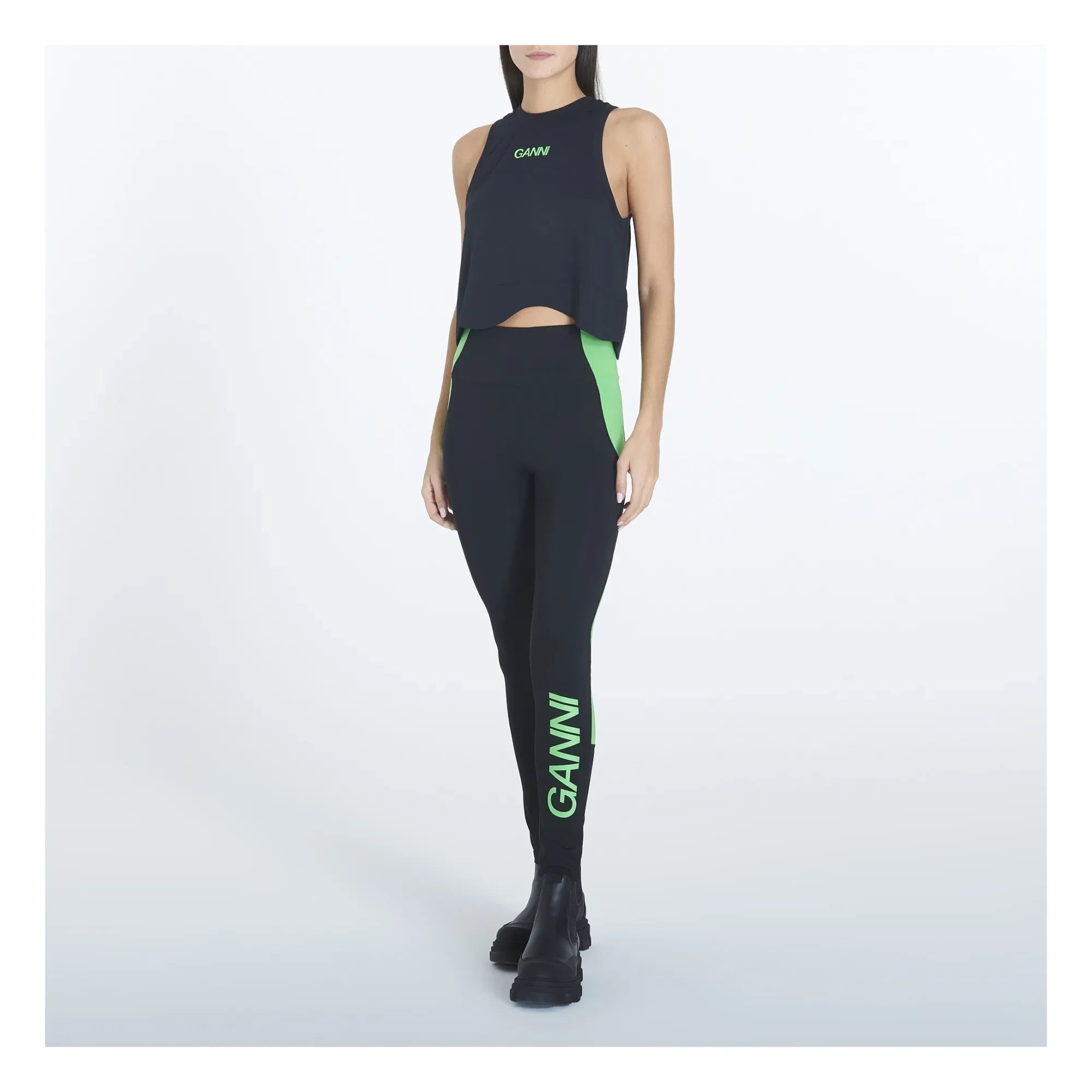 Ganni - Top de malla activa con material reciclado | Negro