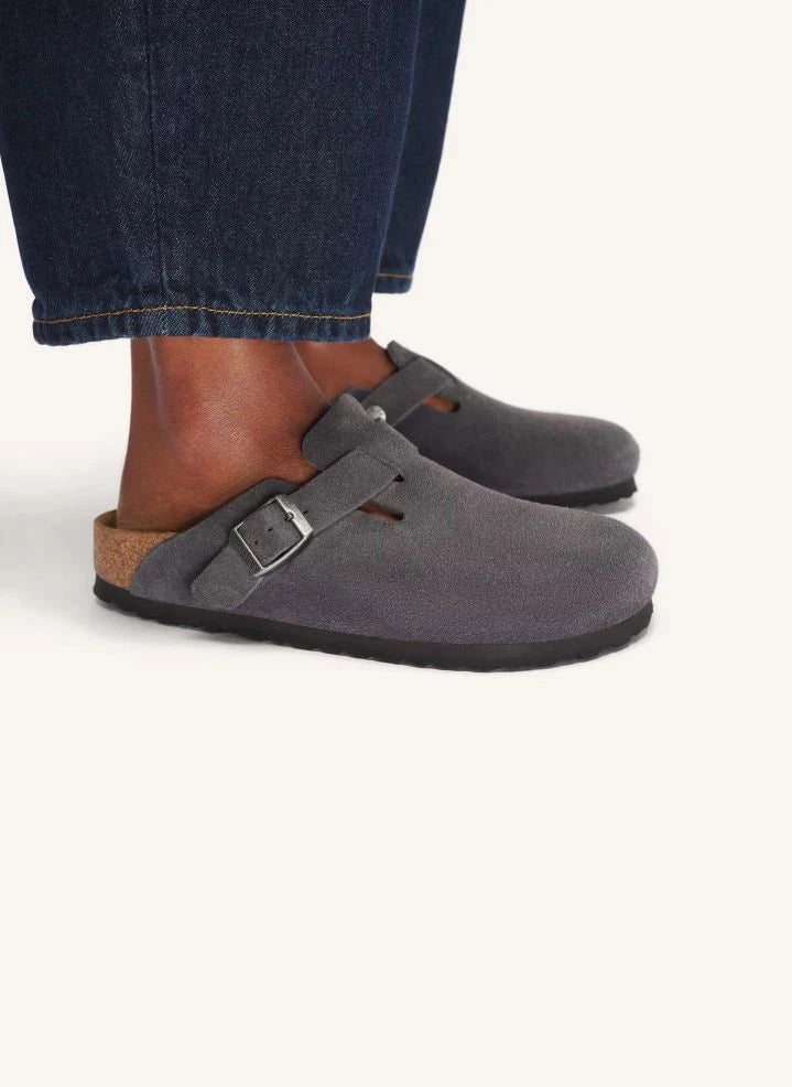 BIRKENSTOCK - Zuecos Boston de ante | Gris oscuro