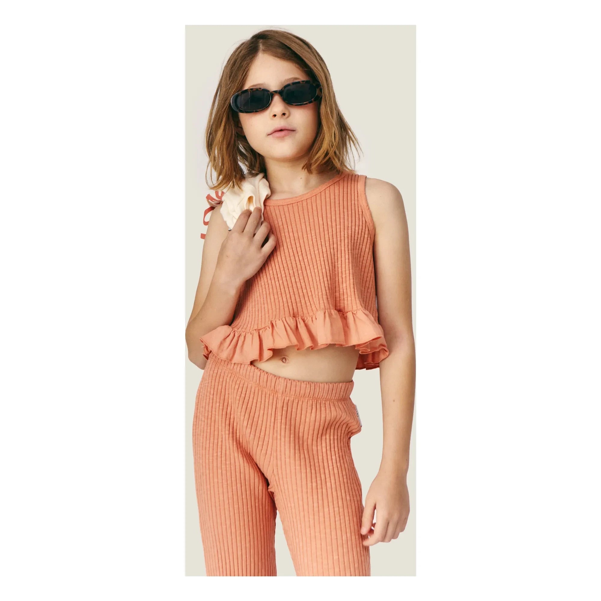 Mipounet - Top volantes canalé algodón orgánico Zoé | Naranja
