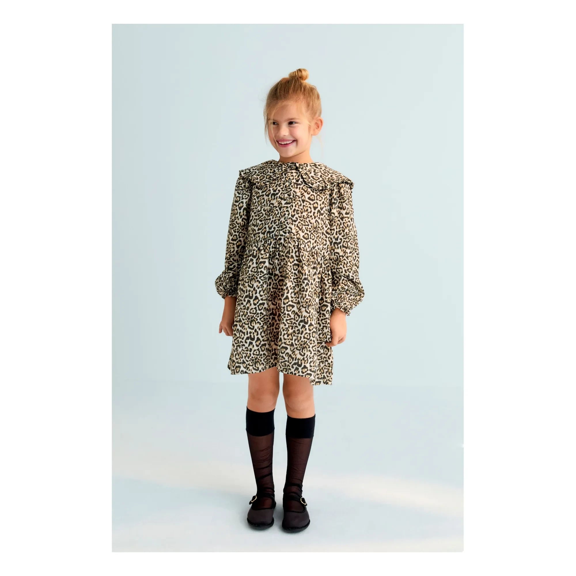 the new society - Nelia Leopar Vestido Doble de Muselina | Beige