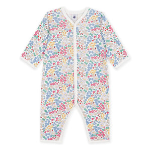 Petit Bateau - Ayaksız Organik Pamuk Çiçek Desenli Pijama | Beyaz