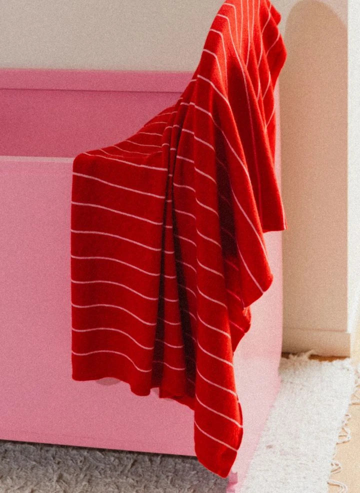 Hvid - Manta de lana merino a rayas Harry | Rojo