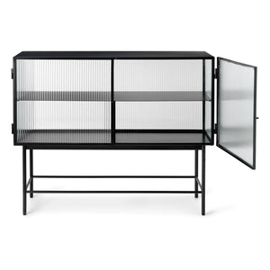 Ferm Living - Consola Haze en cristal y metal a rayas | Negro