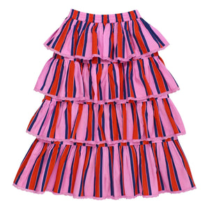 Maison Mangostan - Falda con volantes a rayas | Rosa