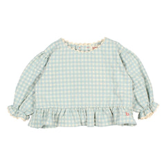 Búho - Blusa de seersucker a cuadros con manga 3/4 | Aqua