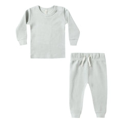 Quincy Mae - Conjunto de camiseta y jogger de algodón orgánico Waffle | Azul claro