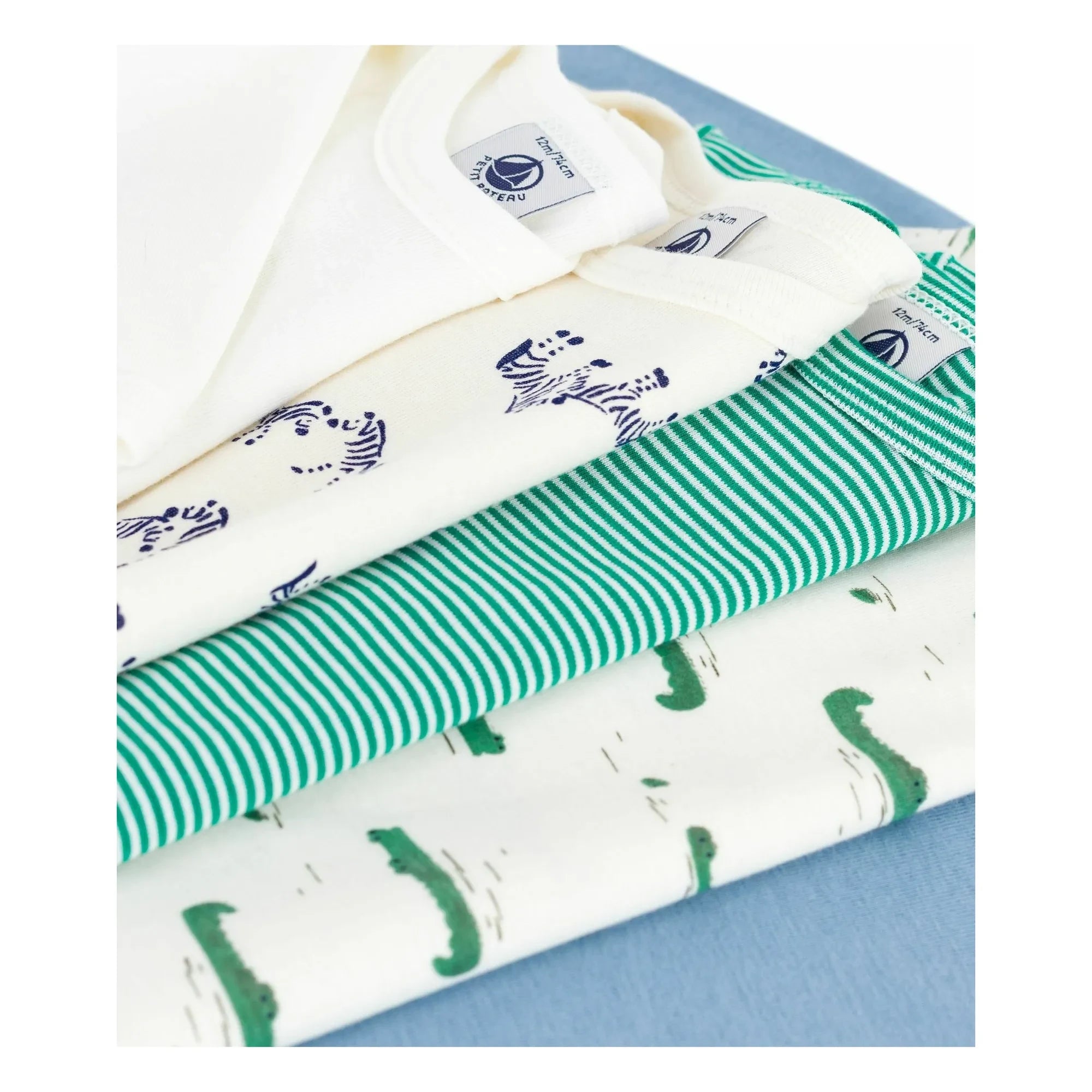Petit Bateau - 5 camisetas de manga corta con diseño de cocodrilo de algodón orgánico | Crudo