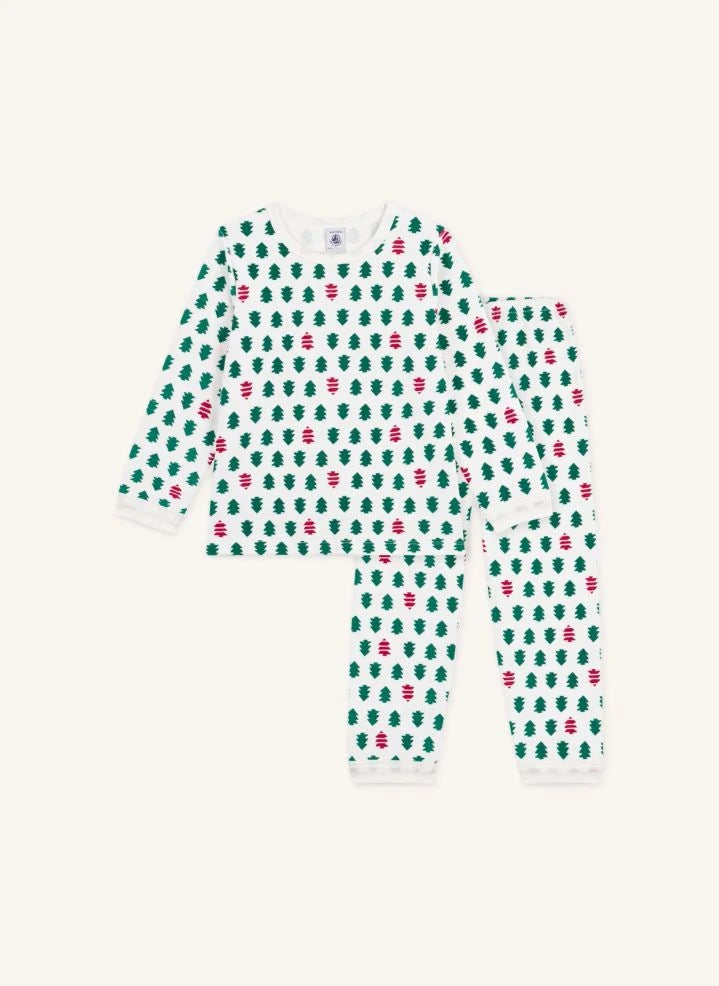 Petit Bateau - Pijama de abeto, terciopelo de algodón orgánico | Blanco