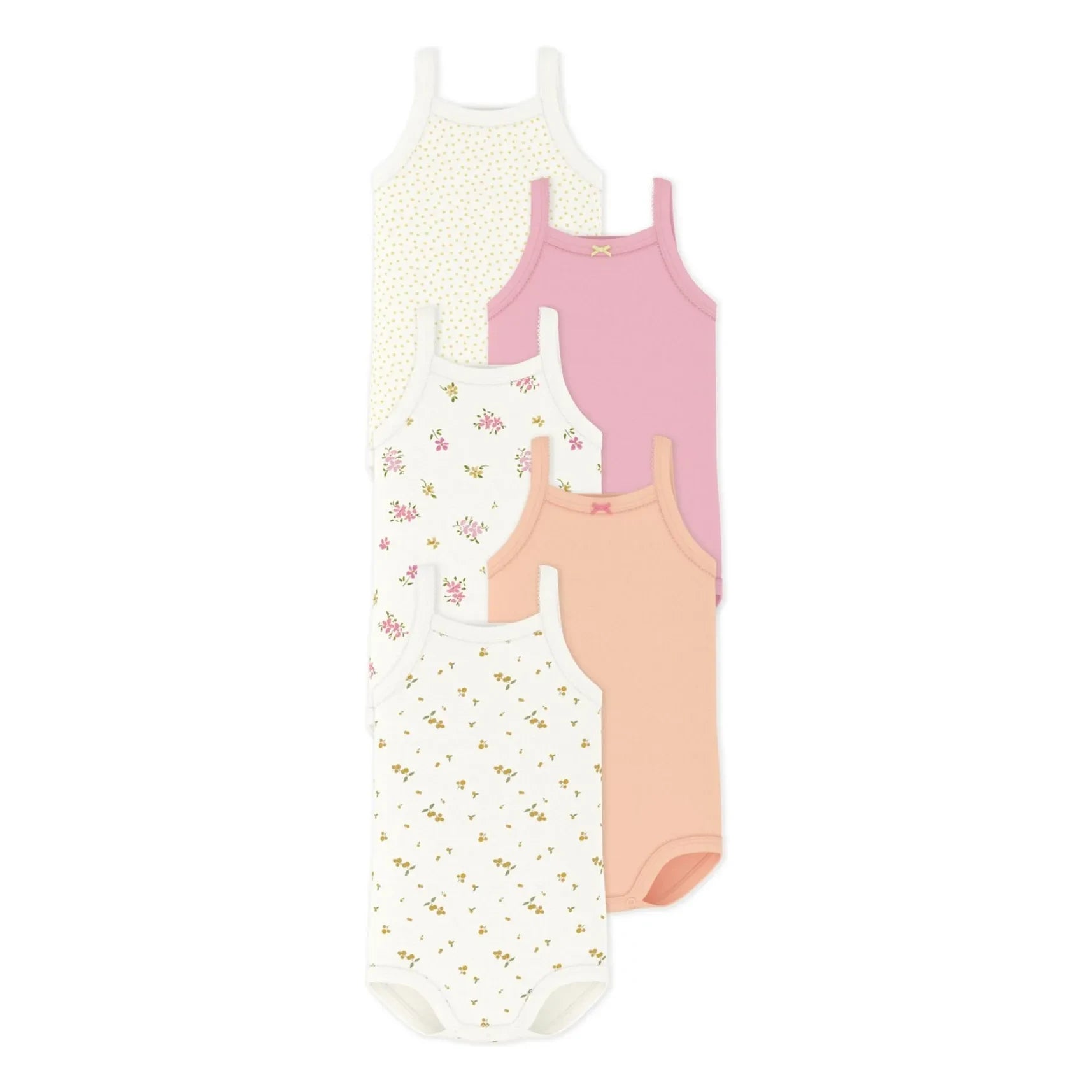 Petit Bateau - Conjunto de 5 Bodys de Tirantes con Estampado Floral | Blanco