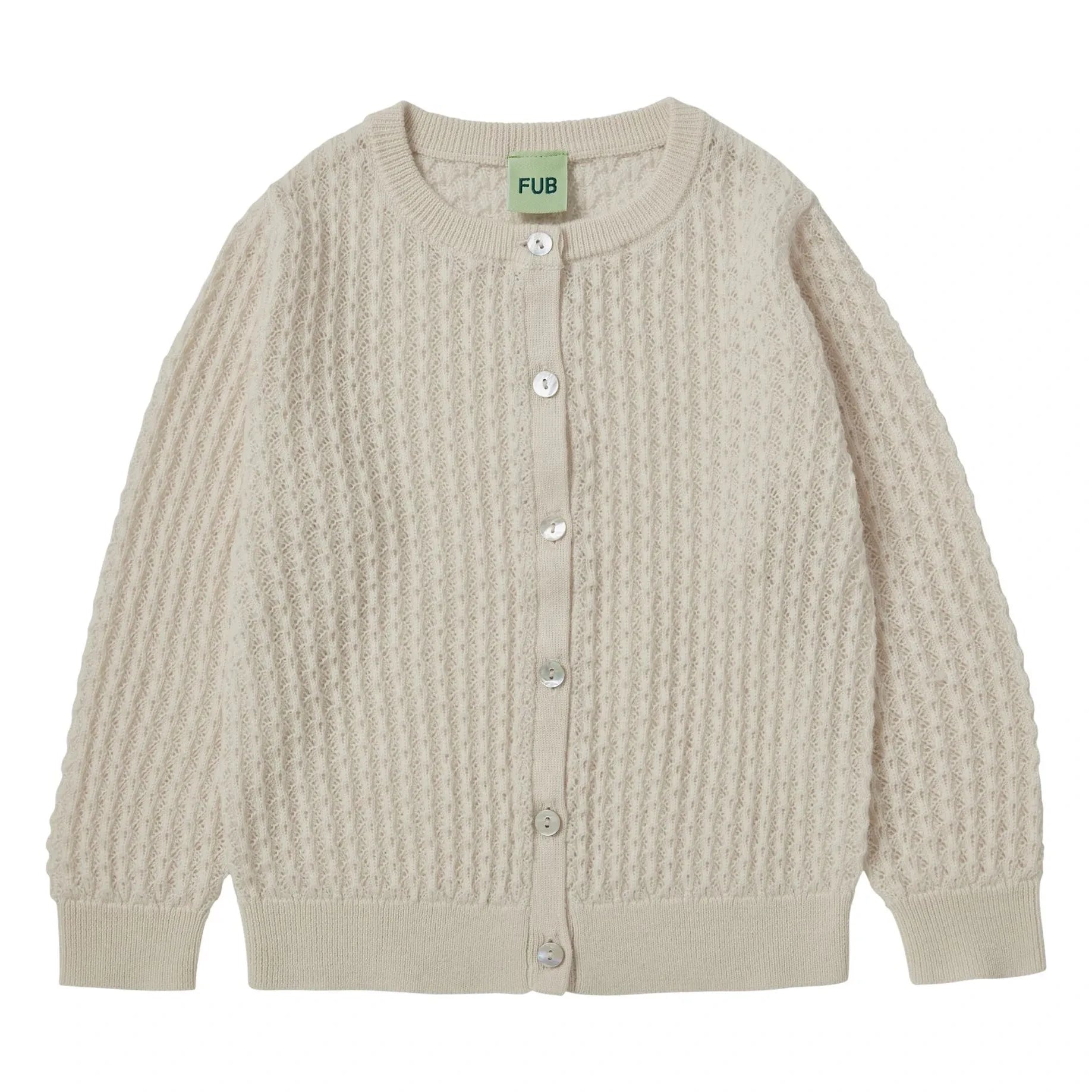 FUB - Cárdigan pointelle de tejido fino de lana merino | Ecru