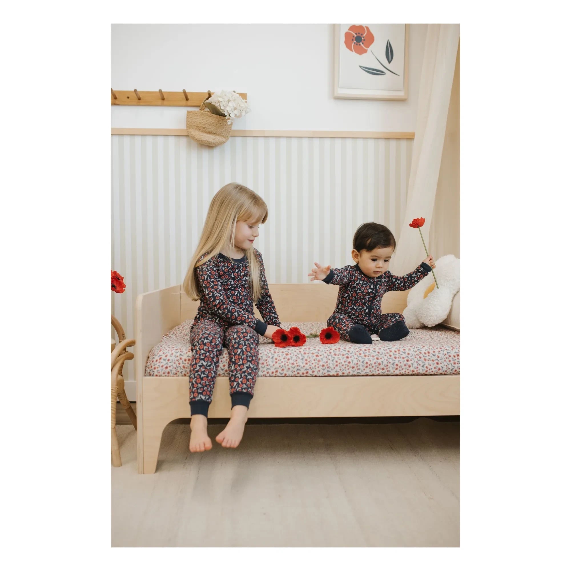 Petit Lem - Pijama de algodón orgánico con estampado floral | Azul marino