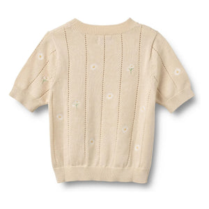 Wheat - Malvina Jersey de Manga Corta de Algodón Orgánico con Estampado Floral | Crudo