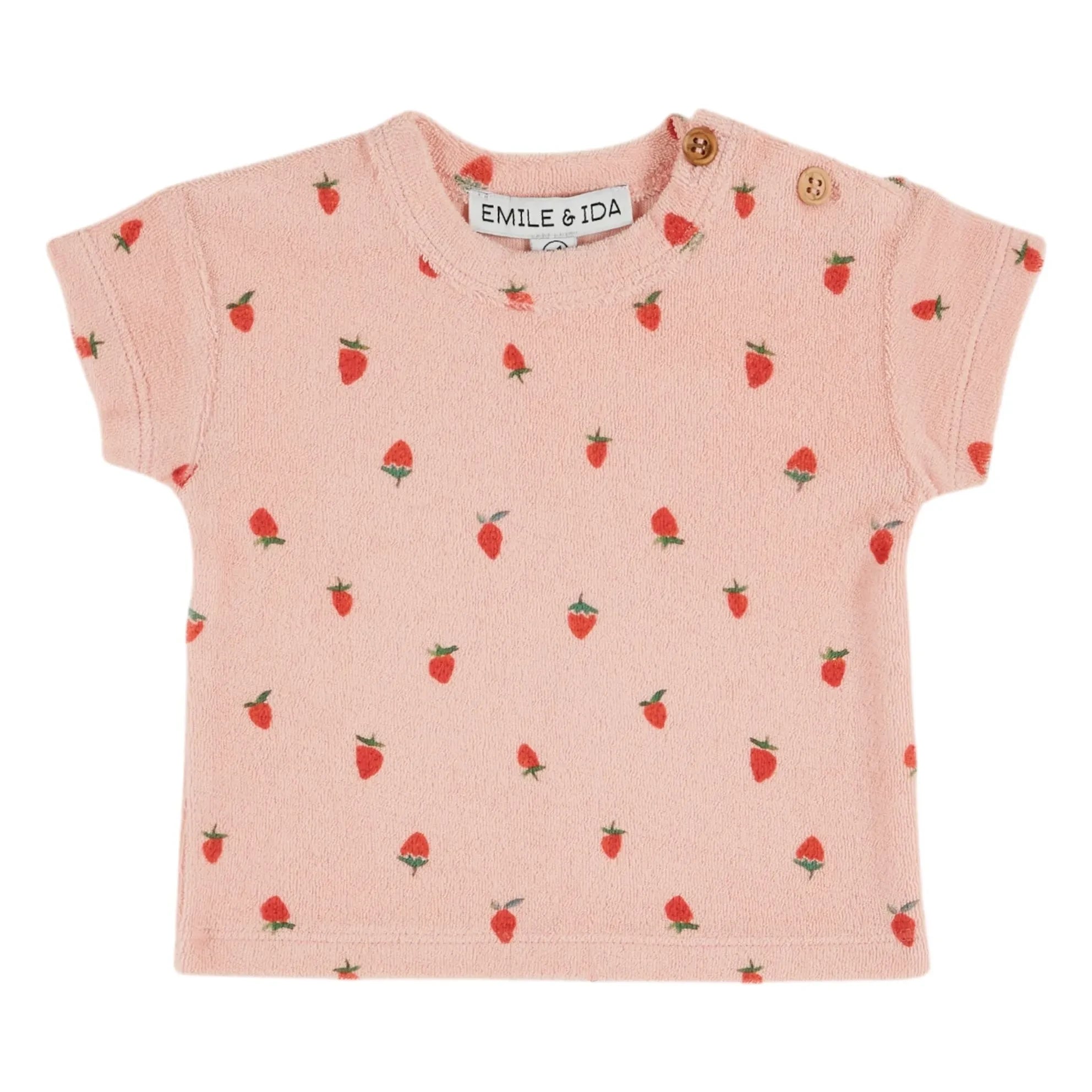 Emile et Ida - Camiseta de rizo de algodón orgánico con fresas | Rosa