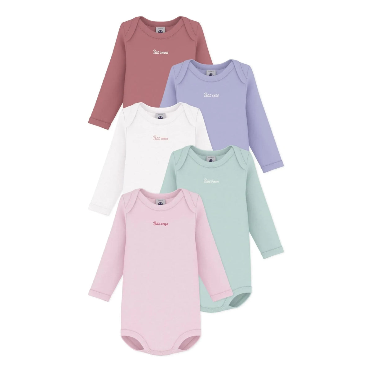 Petit Bateau - Conjunto de 5 Bodys de Algodón Orgánico Petit Coeur | Rosa