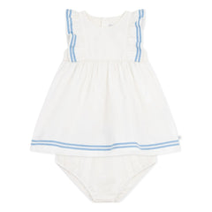Petit Bateau - Conjunto de vestido y peto popelín orgánico marinero | Blanco