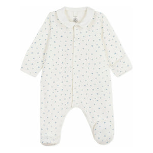 Petit Bateau - Pijama de terciopelo orgánico con corazones para dormir bien | Blanco