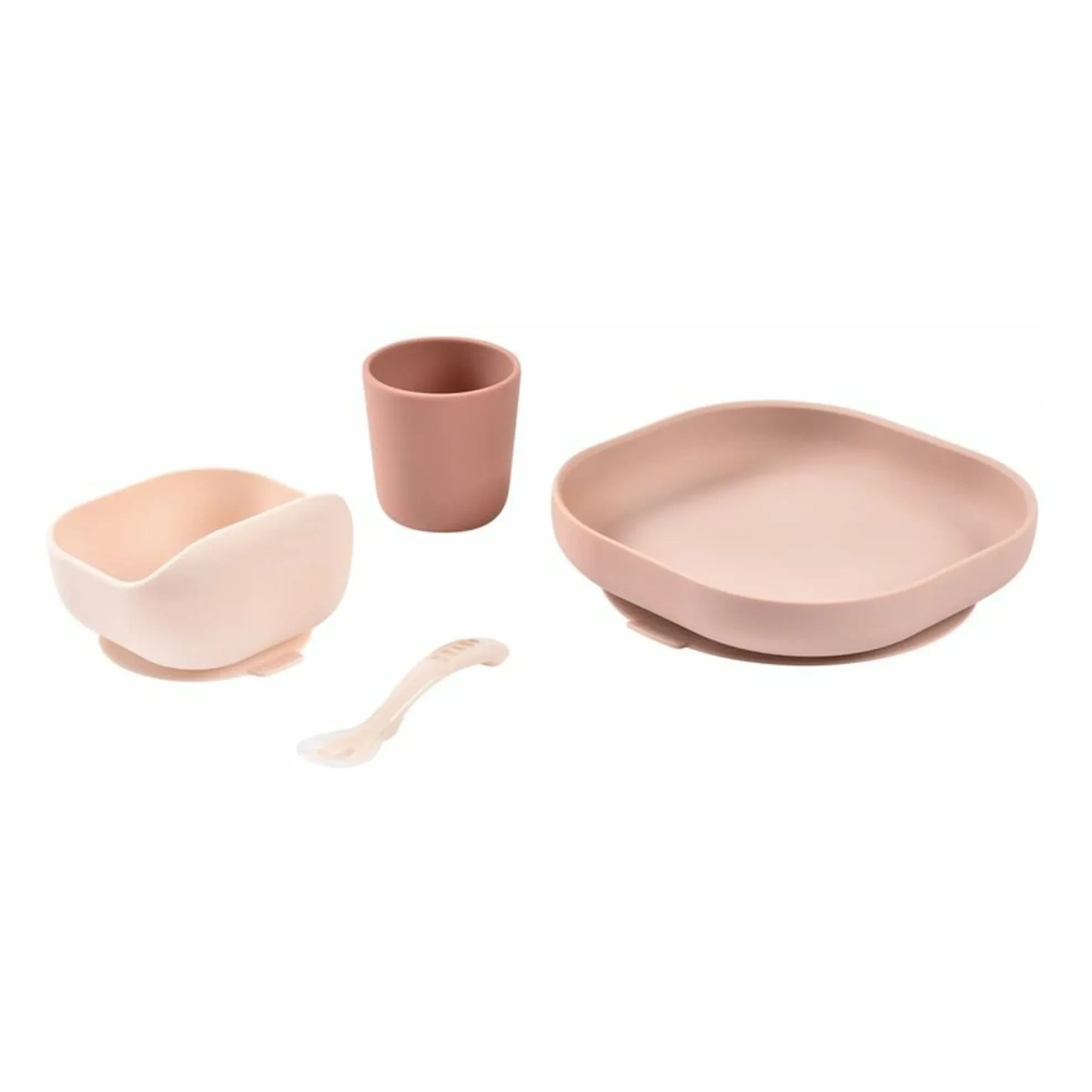 Béaba - Vajilla de Silicona de 4 Piezas | Rosa Palo
