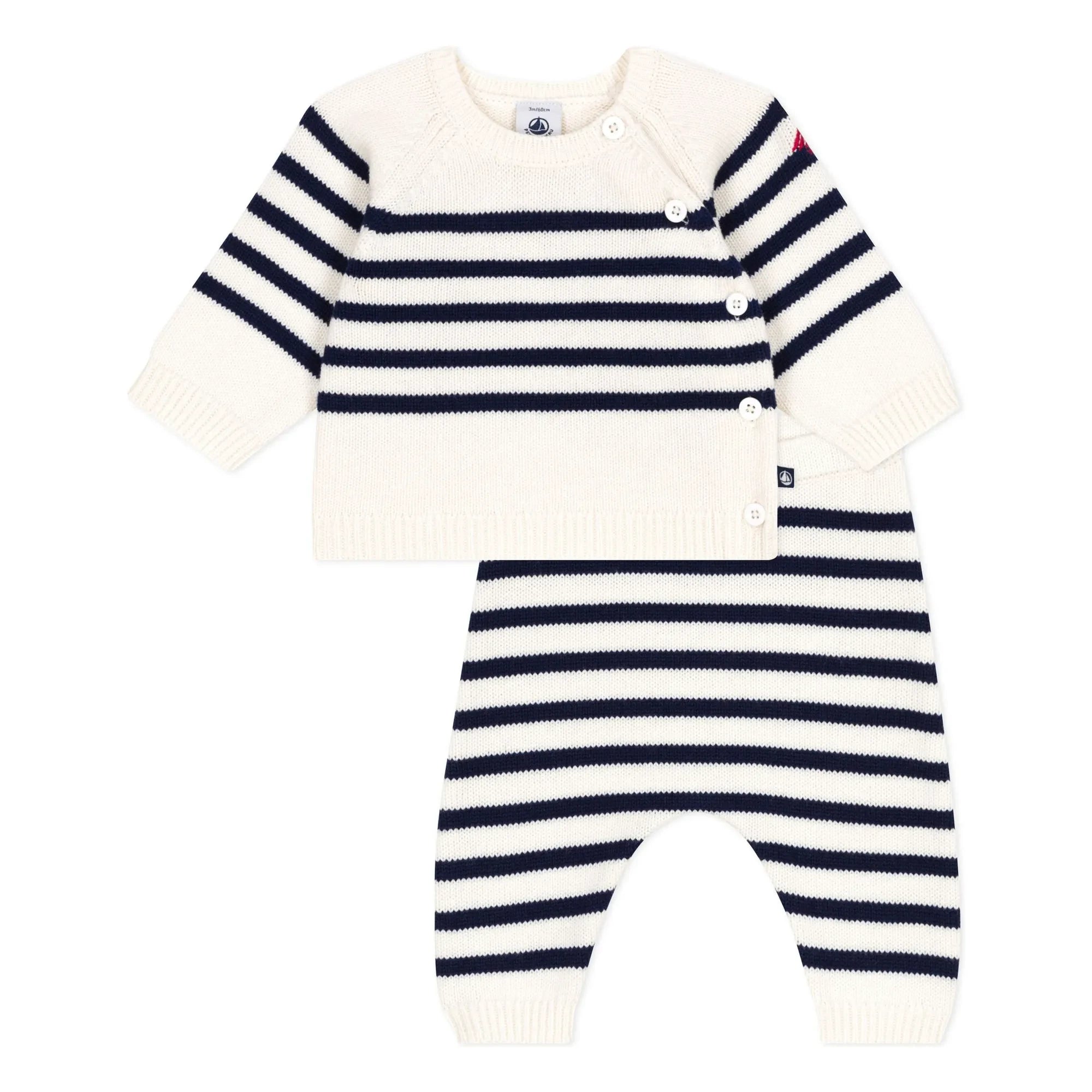 Petit Bateau - Conjunto de Jersey y Pantalón de Lana para Marino | Crudo