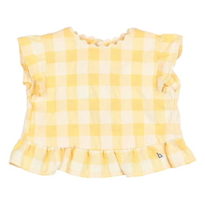 Búho - Top de algodón orgánico seersucker con volantes amarillo