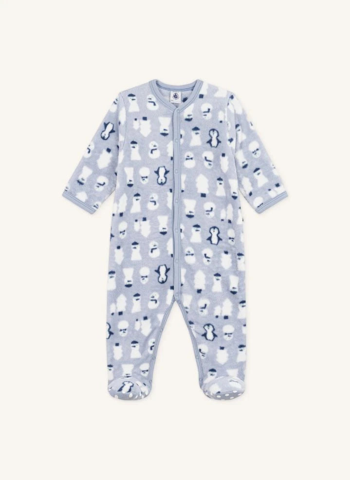 Petit Bateau - Pijama enterizo de muñecos de nieve polares | Gris azulado