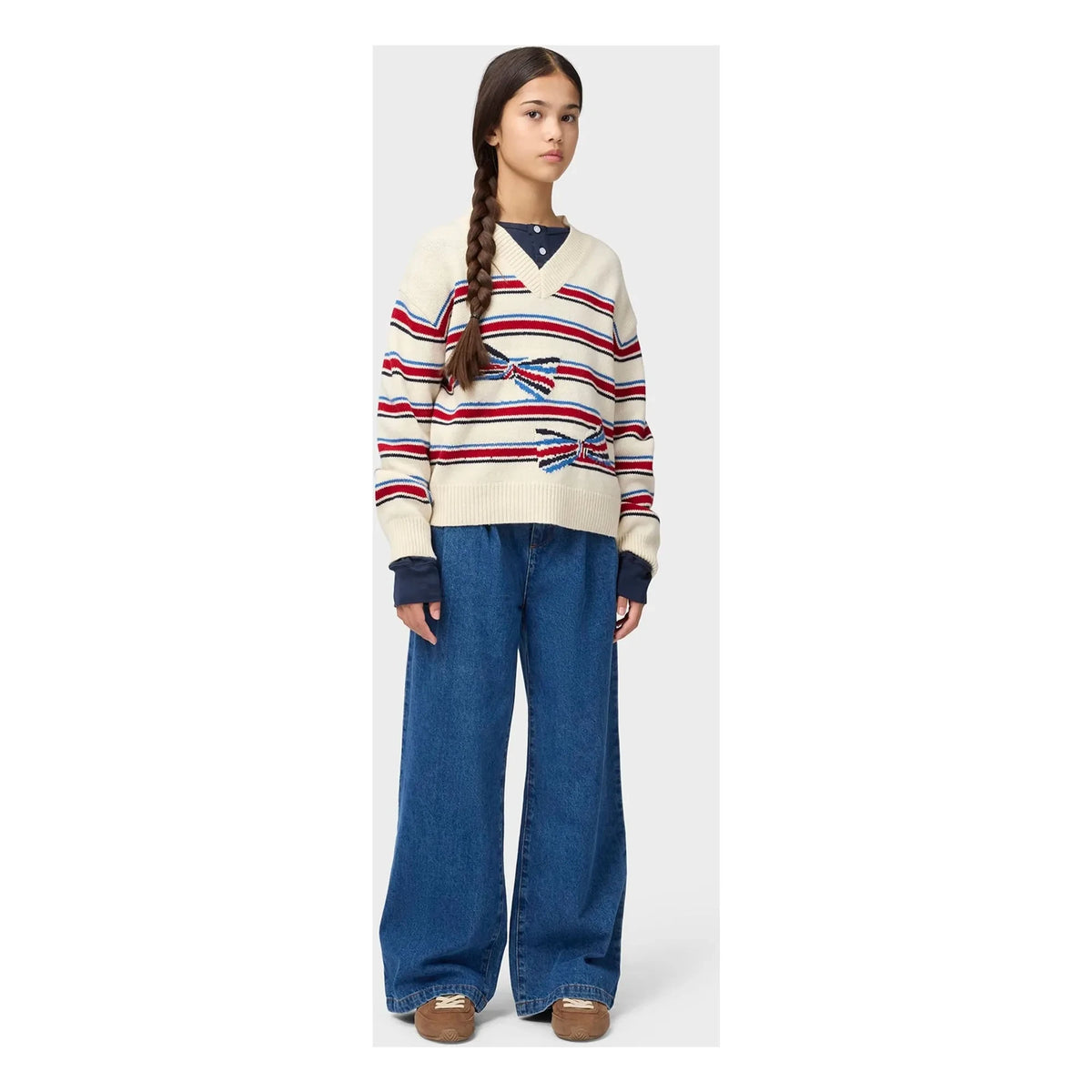Molo - Gwenda Jersey de Lana con Nudo Rayado | Blanco