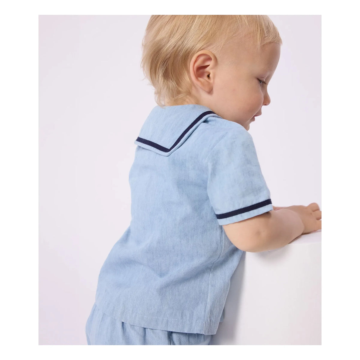 Petit Bateau - Conjunto de Blusa y Cuello Chambray | Azul Claro