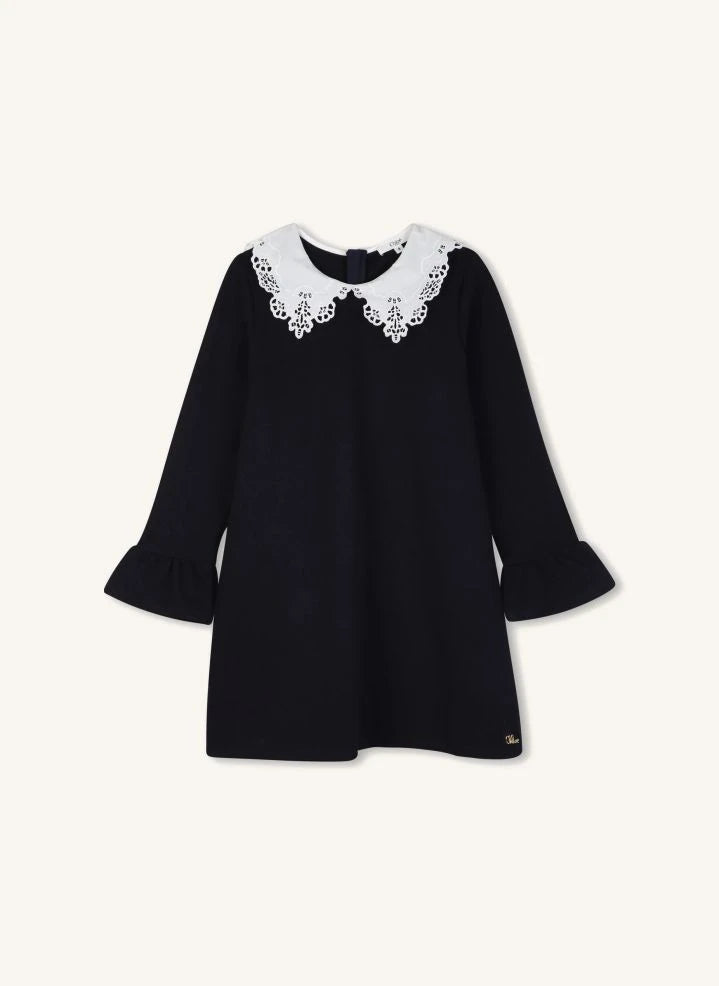 Chloé - Vestido Milano con cuello de popelina bordado | Azul oscuro