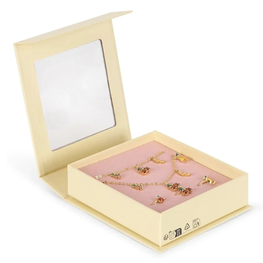 Konges Sløjd - Conjunto de Collar, Pulsera y 3 Anillos Ajustables con Temática de Frutas | Dorado