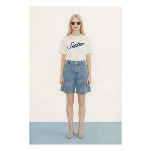 The Tiny Big Sister - Short de rayas de algodón | Azul denim