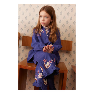 Hello Simone - Mirna Nakışlı Fitilli Kadife Elbise | Mavi
