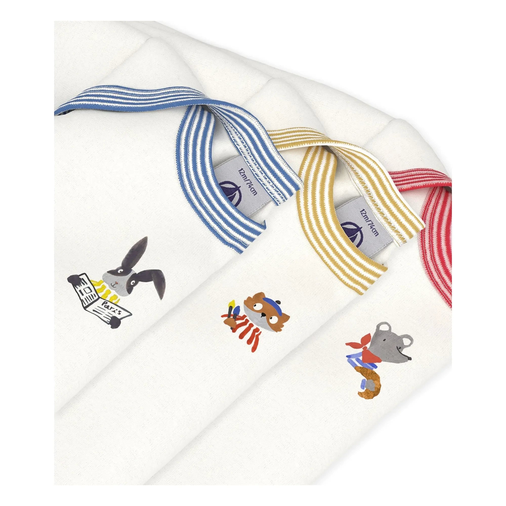 Petit Bateau - Conjunto de 3 Bodys de Algodón Orgánico con Estampado de Animales | Blanco