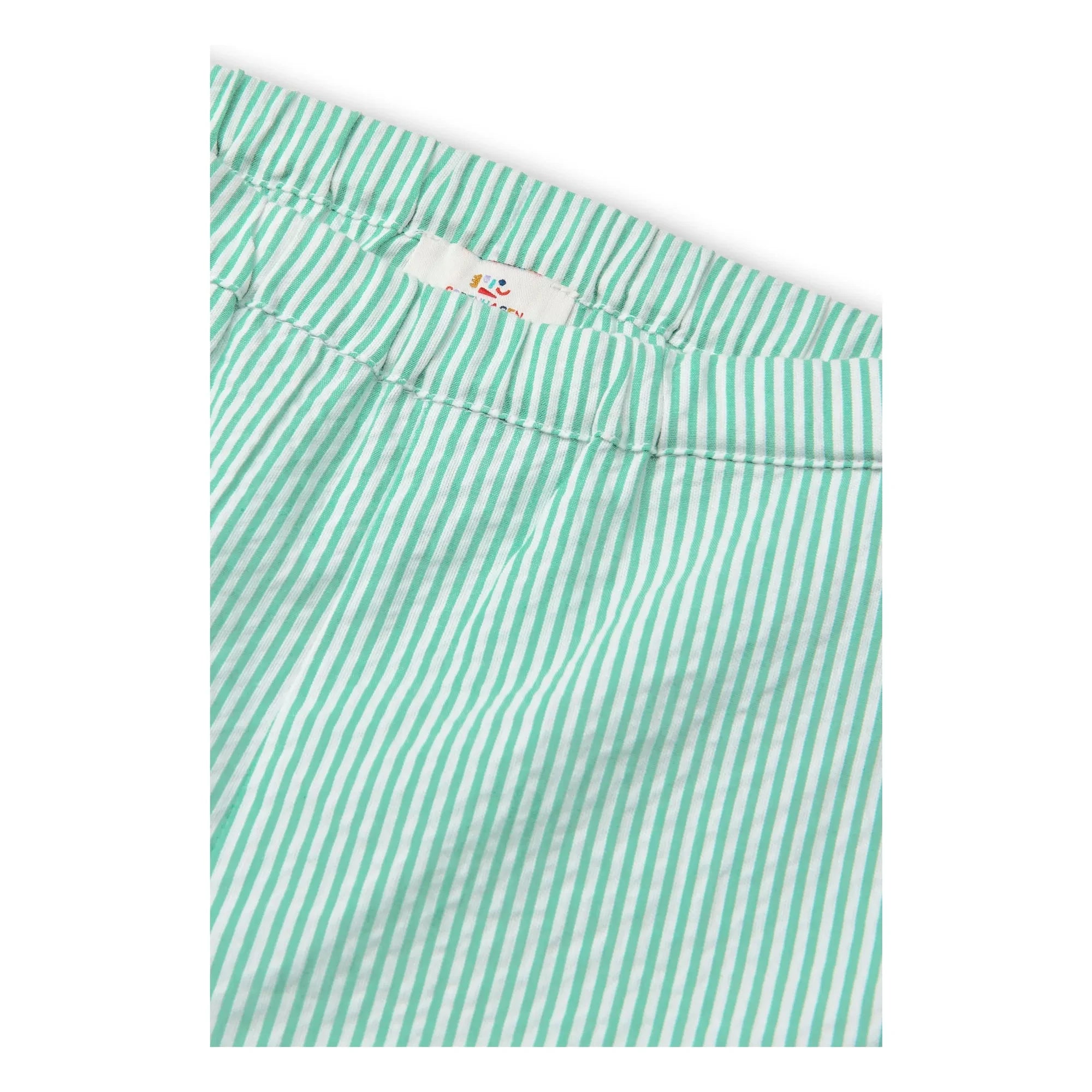 Copenhagen Colors - Pantalones cortos deportivos de algodón orgánico seersucker a rayas | Turquesa