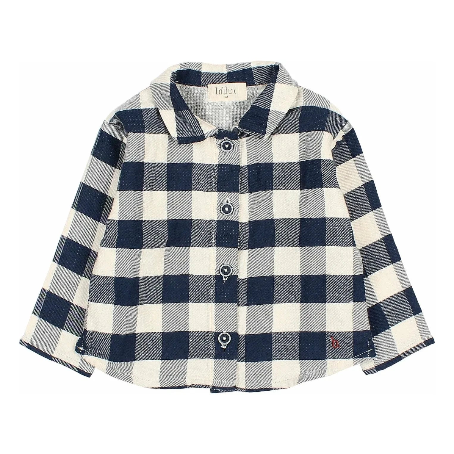 Búho - Camisa a cuadros escoceses para bebé | Azul marino