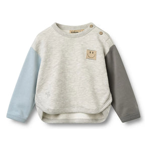 Wheat - Emery Smiley organik pamuklu sweatshirt | Gri melanj