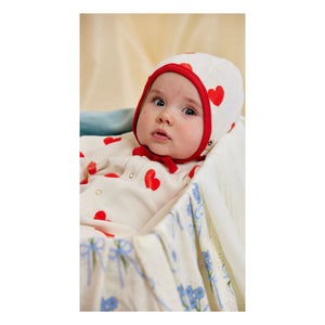 Mini Rodini - Gorro con estampado de corazones de algodón orgánico | Blanco