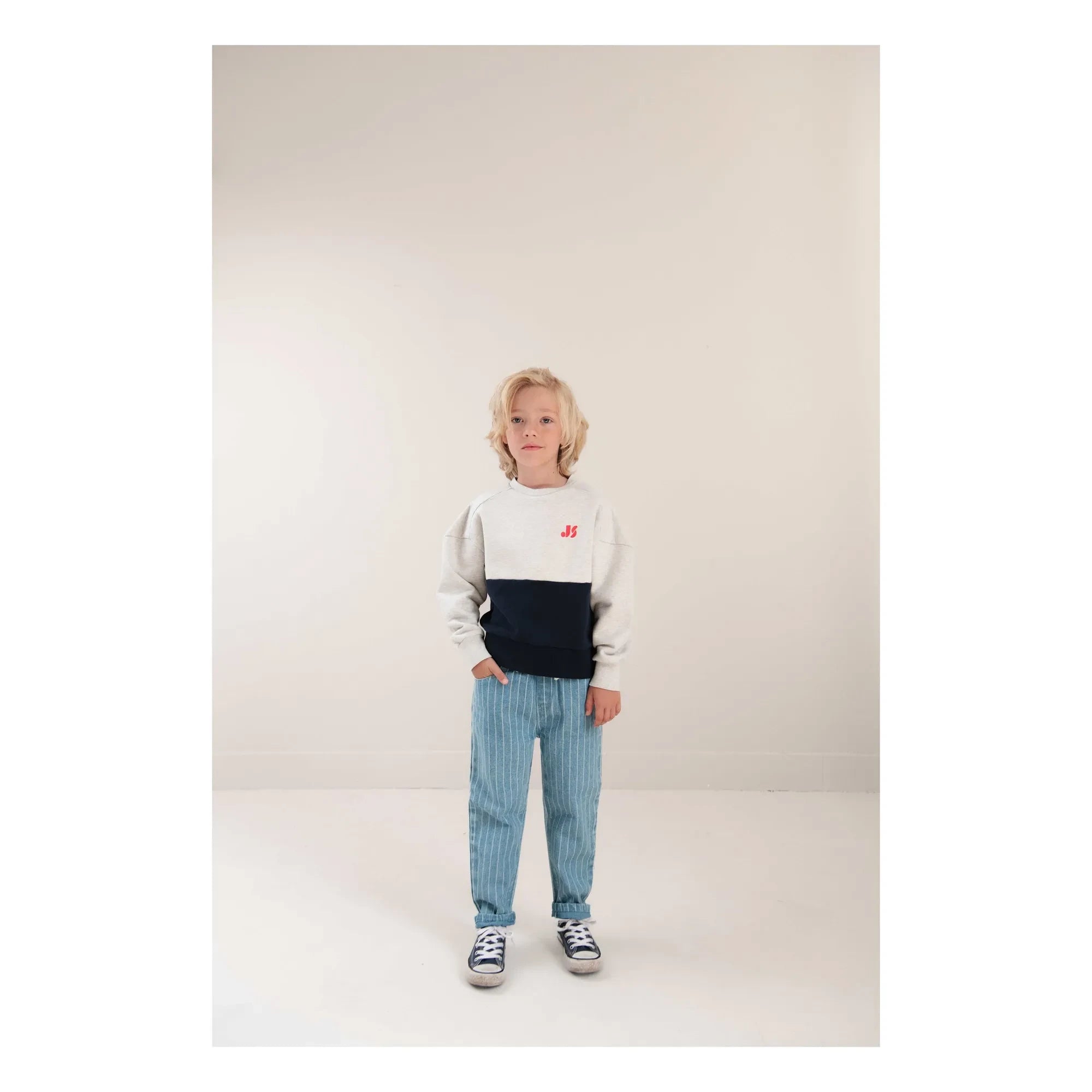 Jenest - Sudadera de algodón orgánico con bloques de color | Gris claro