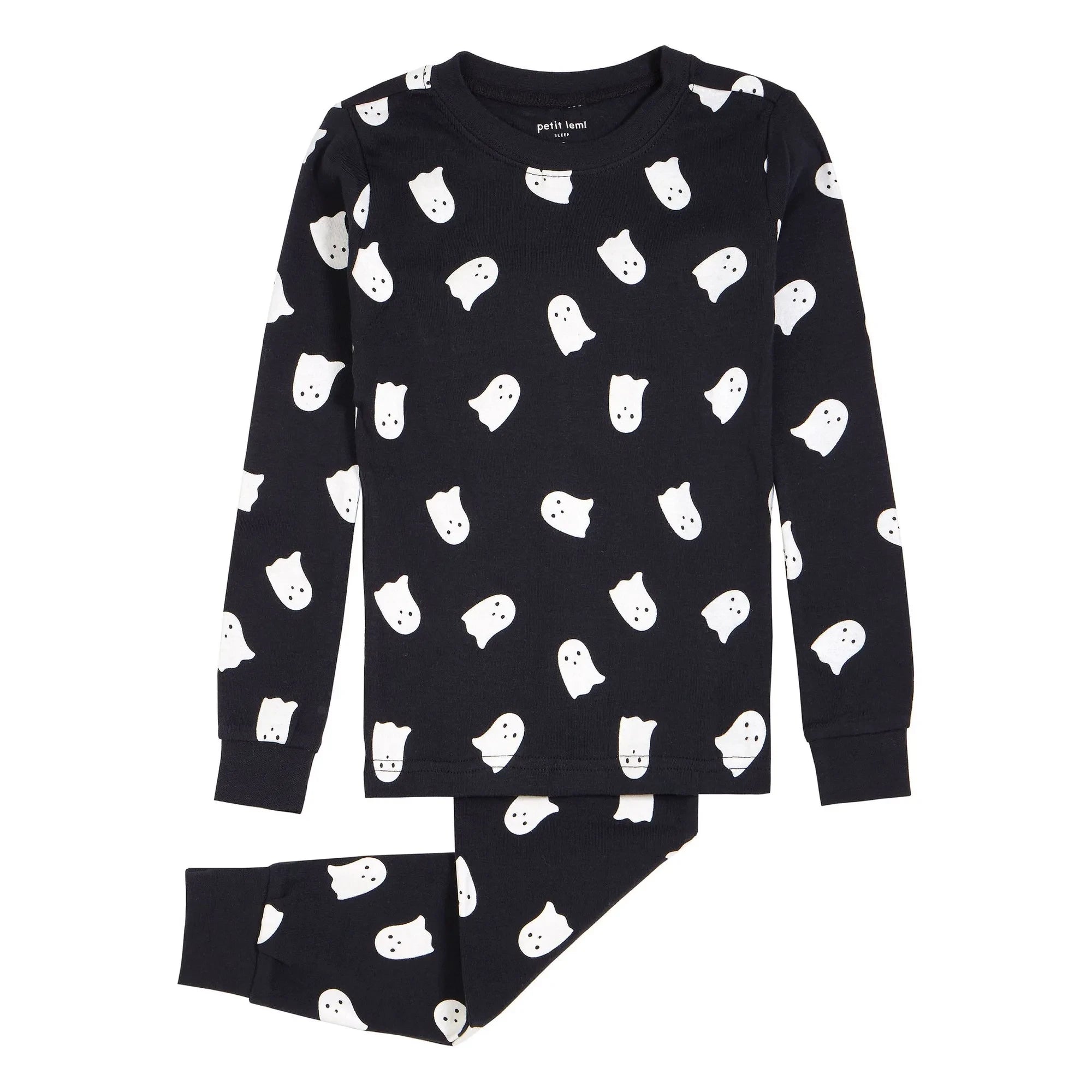 Petit Lem - Pijama de fantasma de algodón orgánico que brilla en la oscuridad | Negro