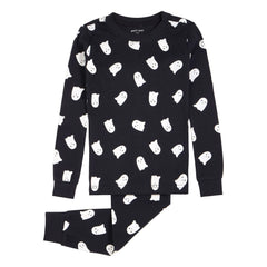 Petit Lem - Pijama de fantasma de algodón orgánico que brilla en la oscuridad | Negro
