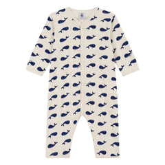 Petit Bateau - Pijama de algodón orgánico sin pie con ballenas | Gris oscuro beis